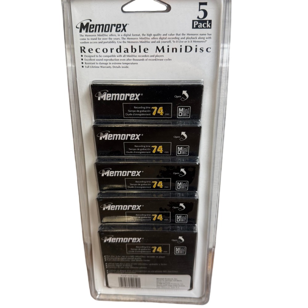 Memorex Recordable MiniDisc 5 Pack 74 Minute Digital Recording MD 1520-5000 NEW - Picture 2 of 7